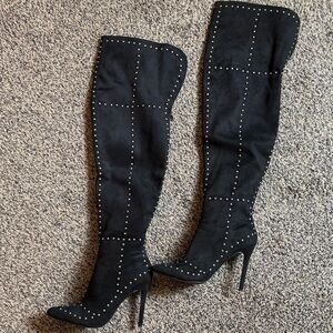 Black Studded Over-the-Knee Boots